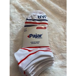 PAJAR CANADA LADIES HALF CUSHIONED LOW CUT SOCK  WHITE RD/BL 6 PK. - SIZE 9-11