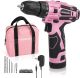 12V Pink Cordless Drill Driver Set, 18+1 Torque Setting, Electric Screwdriver 